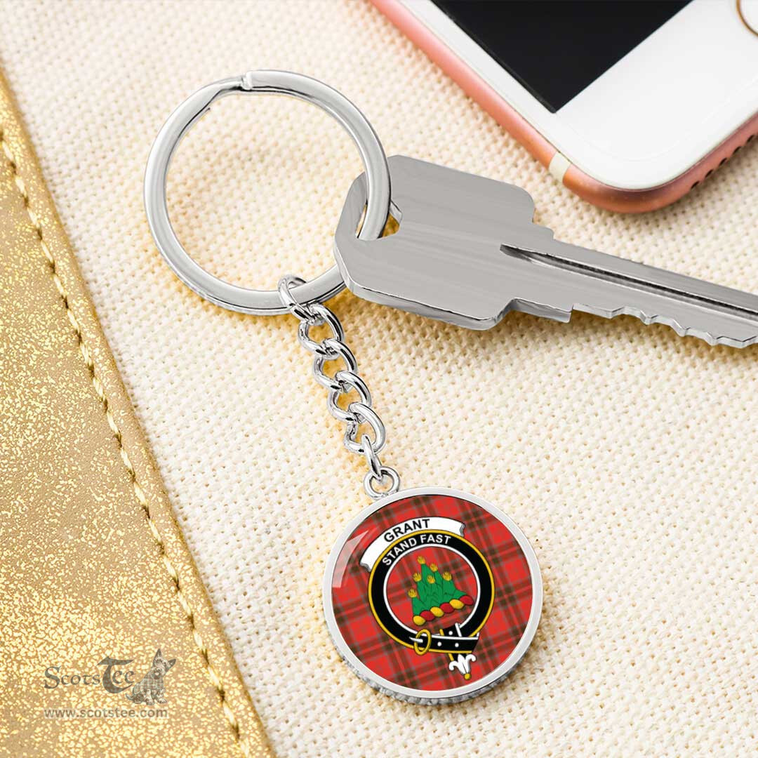 ScotsTee Shop Scottish Grant Weathered Clan Crest Circle Pendant Tartan Luxury Keychain - Personalized Engraving