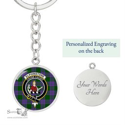 ScotsTee Shop Scottish Elphinstone Clan Crest Circle Pendant Tartan Luxury Keychain - Personalized Engraving