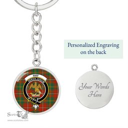 ScotsTee Shop Scottish Hay Ancient Clan Crest Circle Pendant Tartan Luxury Keychain - Personalized Engraving