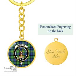 ScotsTee Shop Scottish Gordon Old Ancient Clan Crest Circle Pendant Tartan Luxury Keychain - Personalized Engraving