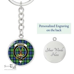 ScotsTee Shop Scottish Gordon Old Ancient Clan Crest Circle Pendant Tartan Luxury Keychain - Personalized Engraving