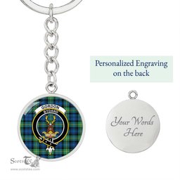 ScotsTee Shop Scottish Gordon Ancient Clan Crest Circle Pendant Tartan Luxury Keychain - Personalized Engraving