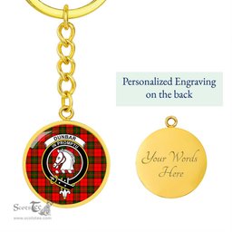ScotsTee Shop Scottish Dunbar Modern Clan Crest Circle Pendant Tartan Luxury Keychain - Personalized Engraving