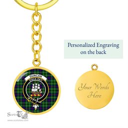 ScotsTee Shop Scottish Duncan Modern Clan Crest Circle Pendant Tartan Luxury Keychain - Personalized Engraving