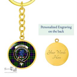 ScotsTee Shop Scottish Forsyth Modern Clan Crest Circle Pendant Tartan Luxury Keychain - Personalized Engraving