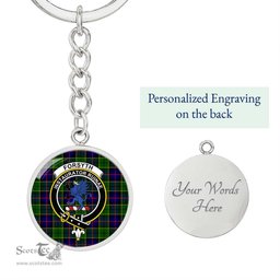 ScotsTee Shop Scottish Forsyth Modern Clan Crest Circle Pendant Tartan Luxury Keychain - Personalized Engraving