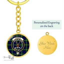 ScotsTee Shop Scottish Forbes Modern Clan Crest Circle Pendant Tartan Luxury Keychain - Personalized Engraving