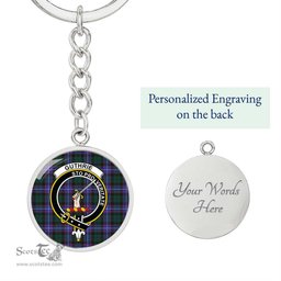 ScotsTee Shop Scottish Guthrie Modern Clan Crest Circle Pendant Tartan Luxury Keychain - Personalized Engraving
