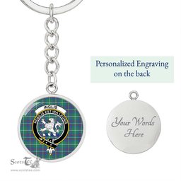 ScotsTee Shop Scottish Inglis Ancient Clan Crest Circle Pendant Tartan Luxury Keychain - Personalized Engraving