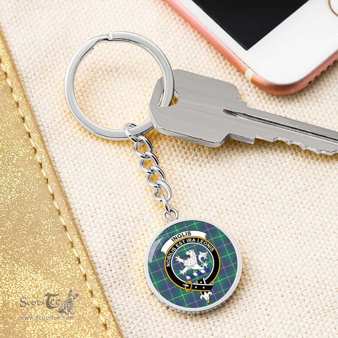 ScotsTee Shop Scottish Inglis Ancient Clan Crest Circle Pendant Tartan Luxury Keychain - Personalized Engraving