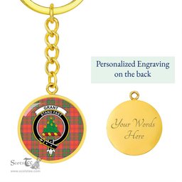 ScotsTee Shop Scottish Grant Ancient Clan Crest Circle Pendant Tartan Luxury Keychain - Personalized Engraving