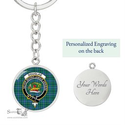 ScotsTee Shop Scottish Douglas Ancient Clan Crest Circle Pendant Tartan Luxury Keychain - Personalized Engraving