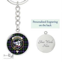 ScotsTee Shop Scottish Galbraith Modern Clan Crest Circle Pendant Tartan Luxury Keychain - Personalized Engraving