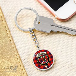 ScotsTee Shop Scottish Fraser Modern Clan Crest Circle Pendant Tartan Luxury Keychain - Personalized Engraving
