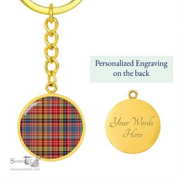 ScotsTee Shop Scottish Drummond Of Strathallan Clan Circle Pendant Tartan Luxury Keychain - Personalized Engraving