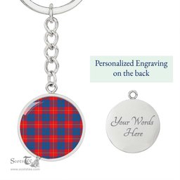 ScotsTee Shop Scottish Galloway Red Clan Circle Pendant Tartan Luxury Keychain - Personalized Engraving