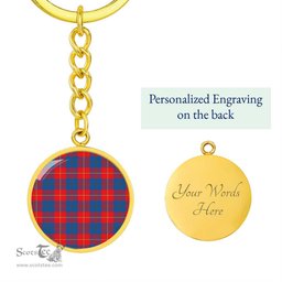 ScotsTee Shop Scottish Galloway Red Clan Circle Pendant Tartan Luxury Keychain - Personalized Engraving