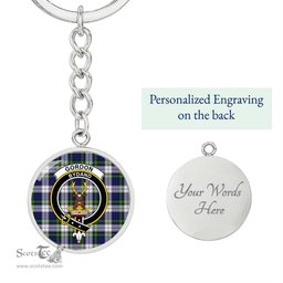 ScotsTee Shop Scottish Gordon Dress Modern Clan Crest Circle Pendant Tartan Luxury Keychain - Personalized Engraving
