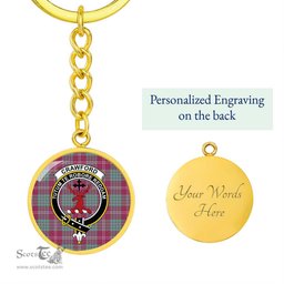 ScotsTee Shop Scottish Crawford Ancient Clan Crest Circle Pendant Tartan Luxury Keychain - Personalized Engraving