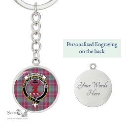 ScotsTee Shop Scottish Crawford Ancient Clan Crest Circle Pendant Tartan Luxury Keychain - Personalized Engraving