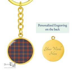 ScotsTee Shop Scottish Fraser Hunting Modern Clan Circle Pendant Tartan Luxury Keychain - Personalized Engraving