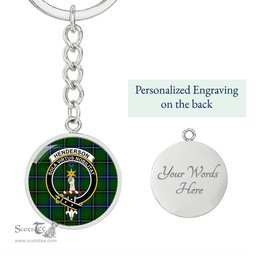 ScotsTee Shop Scottish Henderson Modern Clan Crest Circle Pendant Tartan Luxury Keychain - Personalized Engraving