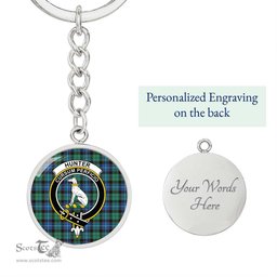 ScotsTee Shop Scottish Hunter Ancient Clan Crest Circle Pendant Tartan Luxury Keychain - Personalized Engraving