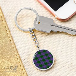 ScotsTee Shop Scottish Elphinstone Clan Circle Pendant Tartan Luxury Keychain - Personalized Engraving