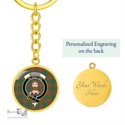 ScotsTee Shop Scottish Menzies Green Ancient Clan Crest Circle Pendant Tartan Luxury Keychain - Personalized Engraving