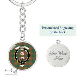 ScotsTee Shop Scottish Menzies Green Ancient Clan Crest Circle Pendant Tartan Luxury Keychain - Personalized Engraving