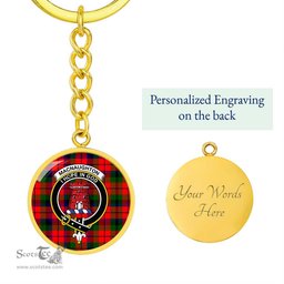 ScotsTee Shop Scottish MacNaughton Modern Clan Crest Circle Pendant Tartan Luxury Keychain - Personalized Engraving
