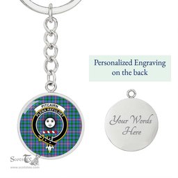 ScotsTee Shop Scottish Pitcairn Hunting Clan Crest Circle Pendant Tartan Luxury Keychain - Personalized Engraving