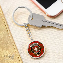 ScotsTee Shop Scottish Livingstone Modern Clan Crest Circle Pendant Tartan Luxury Keychain - Personalized Engraving
