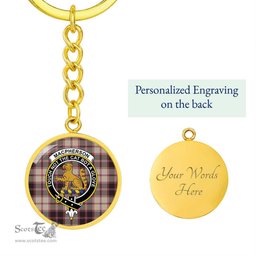 ScotsTee Shop Scottish MacPherson Hunting Ancient Clan Crest Circle Pendant Tartan Luxury Keychain - Personalized Engraving