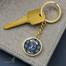 ScotsTee Shop Scottish MacKay Blue Clan Crest Circle Pendant Tartan Luxury Keychain - Personalized Engraving