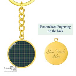 ScotsTee Shop Scottish Kennedy Modern Clan Circle Pendant Tartan Luxury Keychain - Personalized Engraving