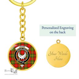 ScotsTee Shop Scottish Leask Clan Crest Circle Pendant Tartan Luxury Keychain - Personalized Engraving