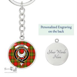 ScotsTee Shop Scottish Leask Clan Crest Circle Pendant Tartan Luxury Keychain - Personalized Engraving