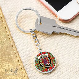 ScotsTee Shop Scottish Ogilvie Hunting Ancient Clan Crest Circle Pendant Tartan Luxury Keychain - Personalized Engraving