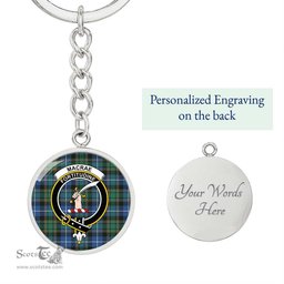 ScotsTee Shop Scottish MacRae Hunting Ancient Clan Crest Circle Pendant Tartan Luxury Keychain - Personalized Engraving
