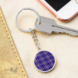 ScotsTee Shop Scottish Ochterlony Clan Circle Pendant Tartan Luxury Keychain - Personalized Engraving