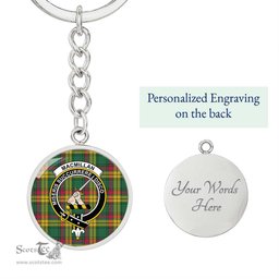 ScotsTee Shop Scottish MacMillan Old Ancient Clan Crest Circle Pendant Tartan Luxury Keychain - Personalized Engraving