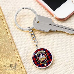 ScotsTee Shop Scottish MacLachlan Modern Clan Crest Circle Pendant Tartan Luxury Keychain - Personalized Engraving
