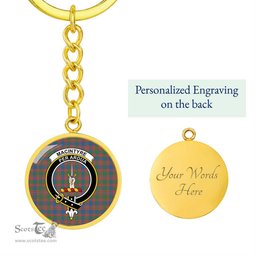 ScotsTee Shop Scottish MacIntyre Ancient Clan Crest Circle Pendant Tartan Luxury Keychain - Personalized Engraving