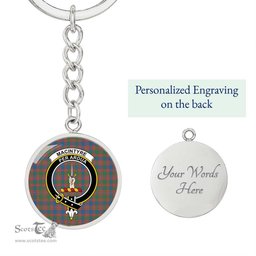 ScotsTee Shop Scottish MacIntyre Ancient Clan Crest Circle Pendant Tartan Luxury Keychain - Personalized Engraving