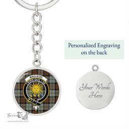 ScotsTee Shop Scottish MacLeod of Harris Weathered Clan Crest Circle Pendant Tartan Luxury Keychain - Personalized Engraving