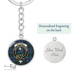ScotsTee Shop Scottish MacInnes Modern Clan Crest Circle Pendant Tartan Luxury Keychain - Personalized Engraving