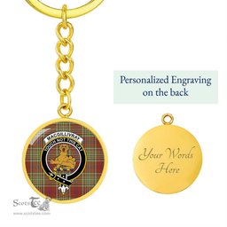 ScotsTee Shop Scottish MacGillivray Hunting Ancient Clan Crest Circle Pendant Tartan Luxury Keychain - Personalized Engraving