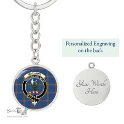 ScotsTee Shop Scottish MacLaine of Loch Buie Clan Crest Circle Pendant Tartan Luxury Keychain - Personalized Engraving