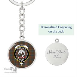 ScotsTee Shop Scottish Kennedy Weathered Clan Crest Circle Pendant Tartan Luxury Keychain - Personalized Engraving